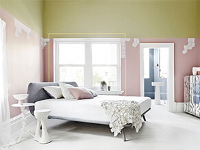 Light Green and Pink Open Bedroom Forest Earthy Style